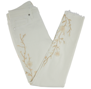 Driftwood white jeans/tan embroidery - Jackie Skinny
